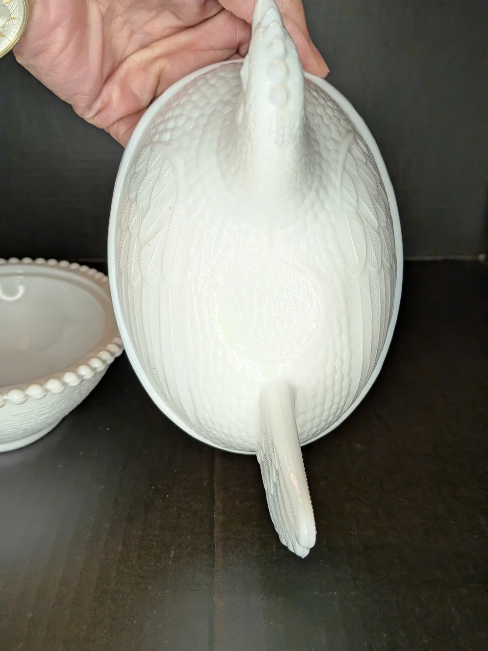 Vintage Indiana White Milk Glass Hen on Nest Covered Dish Beaded Edge Glossy